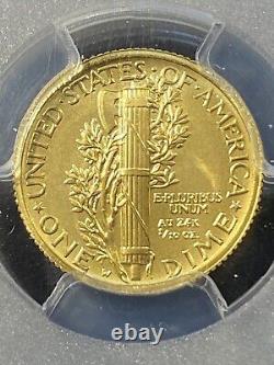 2016-W DIME EN OR MERCURY 1/10 oz PCGS SP70 100E ANNIVERSAIRE FEUILLE D'OR LIVRAISON GRATUITE