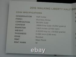 2016-W Dollar en Argent Walking Liberty 1/2 oz Or Commémoratif Boîte COA Monnaie des États-Unis
