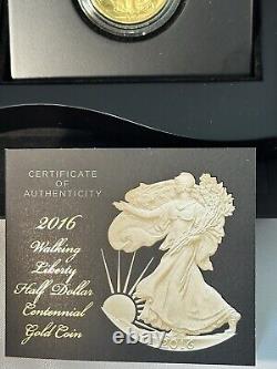 2016-W Liberté de marche en or 1/2 oz. 999 Anniversaire du centenaire dans une boîte avec COA