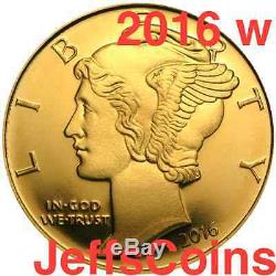 2016 W Mercury Dime Centennial Gold Coin 10 ¢ Ongecirculeerd 16xb. 9999 24k 1916