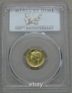 2016-W Mercury Dime en Or PCGS SP 70 1/10 Oz Monnaie des États-Unis 10C Première frappe