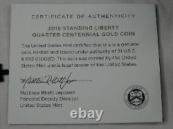 2016-W Quart de Dollar en Or Commémoratif Standing Liberty 1/4 oz Boîte et COA de la Monnaie des États-Unis