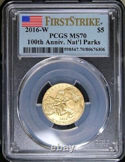 2016 W US Gold $5 Service commémoratif du Parc National - Rare BU PCGS MS 70 Première Frappe