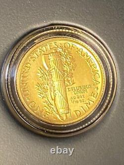 2016 W US Or Mercury Dime Centenaire Pièce en Or 1/10 oz avec Boîte de Frappe et Certificat d'Authenticité
