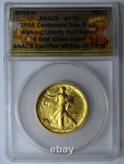 2016-w 50c Anacs Sp70 1/2 Oz Gold Walking Liberty Demi-dollar Pièce Centenaire