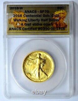 2016-w 50c Anacs Sp70 1/2 Oz Gold Walking Liberty Demi-dollar Pièce Centenaire