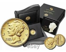 2016-w Mercury Dime Centennial Gold Coin 1/10th Oz. 9999 Ogp Or Quantité Disponible
