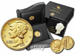2016-w Mercury Dime Commemorative Gold Coin 1/10 Oz Dans L'emballage Du Gouvernement D'origine