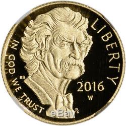 2016-w Us Gold $ 5 Mark Twain Preuve Commémorative Ngc Pf70 Communiqués Tôt