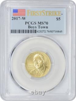 2017-W 5 $ Or Boys Town Commemoratif MS70 PCGS Première Frappe État de Frappe 70