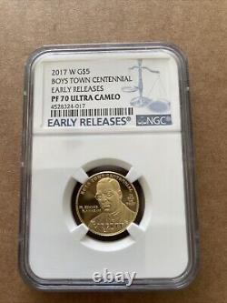 2017 W US Gold Proof 5 $ Boys Town Comm Pièce NGC PF70 ULTRA CAMEO Émissions Anticipées