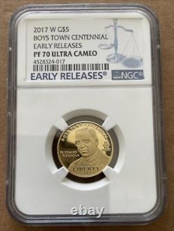 2017 W US Gold Proof 5 $ Pièce commémorative Boys Town NGC PF70 ULTRA CAMEO Early Releases