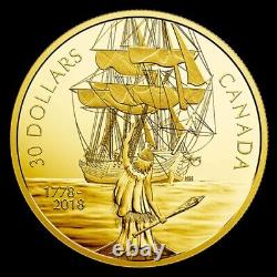2018 30$ Capitaine Cook et le HMS Resolution 2 oz. Pièce en argent pur plaquée or