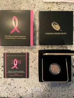 2018 Breast Cancer Gold $5 Proof Coin Box & Coa Nice! 18e