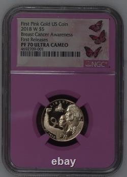 2018 W Sensibilisation au cancer du sein $5 PF NGC PF70 ? QUALITÉ SANS DÉFAUT ? FR