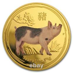 2019 Australie 15 $ Année Lunaire Du Cochon Colorisé 1/10 Oz Gold Coin Ngc Ms 70