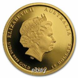2019 Australie 15 $ Année Lunaire Du Cochon Colorisé 1/10 Oz Gold Coin Ngc Ms 70