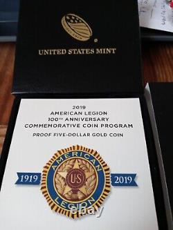 2019 Légion Américaine 100e Anniversaire Pièce D'or De Cinq Dollars
