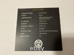 2019 W Apollo 11 50e Anniversaire PROOF 5 $ Pièce en Or West Point US Mint