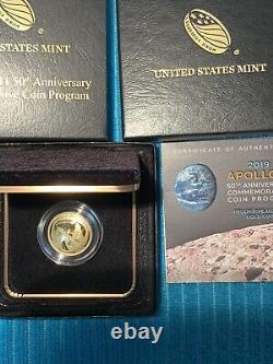 2019 W Apollo 11 50e Profon Anniversaire $5 Gold Coin De Us Mint (19ca) Ogp