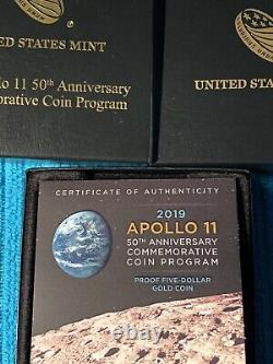 2019 W Apollo 11 50e Profon Anniversaire $5 Gold Coin De Us Mint (19ca) Ogp