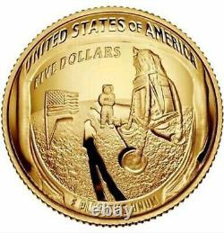 2019-W Apollo 11 50ème anniversaire pièce d'or de 5$ non circulée avec boîtier d'origine et certificat d'authenticité non ouvert