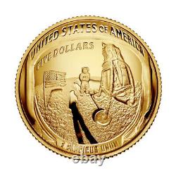 2019 W Us Gold $5 Apollo 11 Pièce De Preuve Commémorative En Capsule