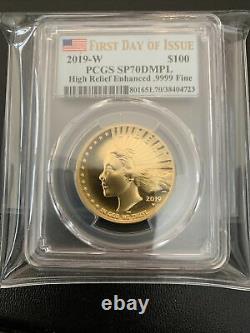 2019-w $100 High Relief Rnhanced Liberty Gold Coin Pcgs Sp70 Dmpl Premier Jour Fdoi