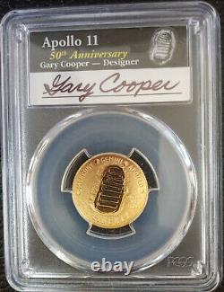 2019-w $5 Pièce D'or Apollo 11 50e Anniversaire Gary Cooper Signé Pcgs Pf70dcam