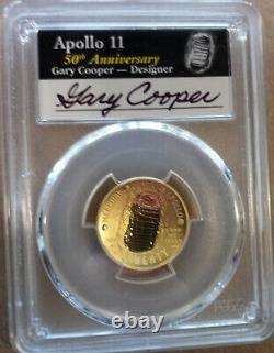 2019-w $5 Pièce D'or Apollo 11 50e Anniversaire Gary Cooper Signé Pcgs Pf70dcam