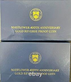 2020 400e Anniversaire du Voyage du Mayflower Or Reverse Proof avec Boîte d'Origine