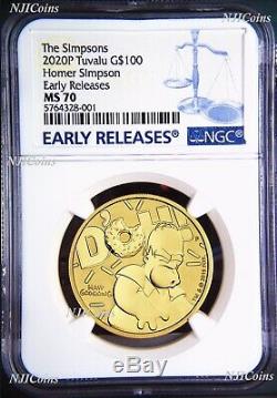 2020 Homer Simpson 1 Once De 100 $. 9999 Lingots D'or Coin Ngc Ms70 Les Premières Versions