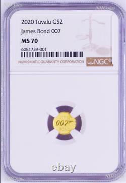 2020 James Bond 007 2 0,5 G$ 9999 Gold Coin Ngc Ms70 Pf70 Brown Label