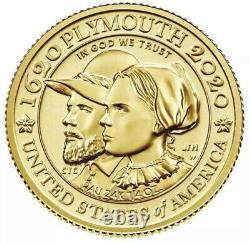 2020 Mayflower 400e Anniversaire Fine Gold Inverse Proof Coin 10 $ Commemorative