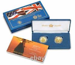 2020 Mayflower 400th Anniversary 2-coin Gold Proof Set Dans L'emballage Original