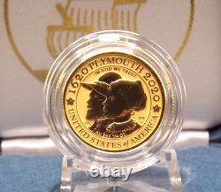 2020 W 10 $ Reverse Proof MAYFLOWER 400ème Anniversaire 1/4oz. 9999 Or Fin Boîte et COA