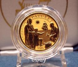 2020 W 10 $ Reverse Proof MAYFLOWER 400ème Anniversaire 1/4oz. 9999 Or Fin Boîte et COA