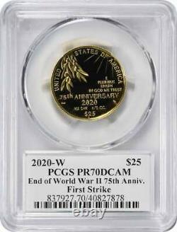 2020-w $25 Fin De La Seconde Guerre Mondiale 24-karat Gold Coin Pr70dcam Fs Pcgs V75 Label