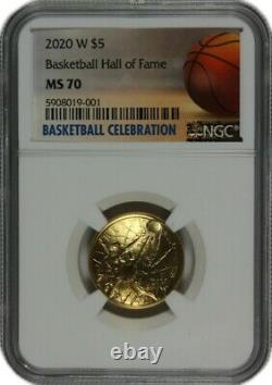 2020-w Basketball Hall Of Fame Gold Coin 5 $ Ngc Ms-70