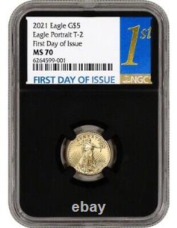 2021 5 $ American Eagle Type 2 Ngc Ms70 Fdoi 1/10 Oz Gold Portrait Pièce