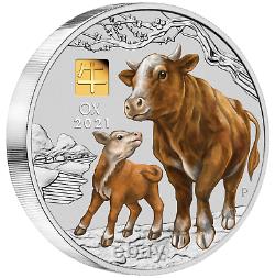 2021 Année De L'ox 1 Kilo. 9999 Silver Coin Australia Avec 1g De Marque Privée D'or