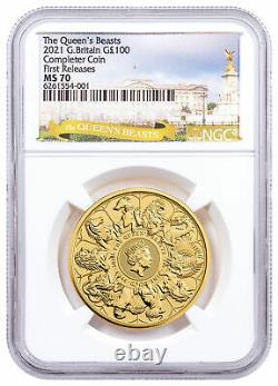2021 Grande-bretagne 1 Oz Gold Queen's Beasts Completer £100 Coin Ngc Ms70 Fr