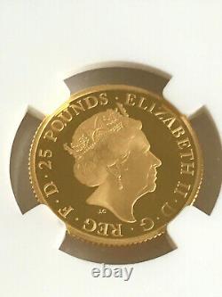 2021 Uk Britannia Avec Lion £25 1/4oz Gold Proof Coin Ngc Pf70 Uc Premières Versions