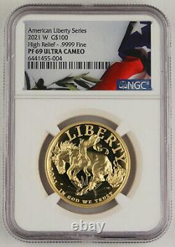 2021 W 1 Oz Gold 100 $ American Liberty High Relief Proof Coin Ngc Pf69 Uc