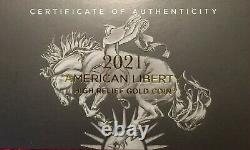 2021-w American Liberty High Relief 99,99 1oz. Pièce D'épreuve D'or Avec Boîte/coa