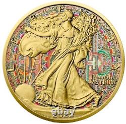 2022 1 Oz Argent $1 CERCLE DE VIE AIGLE AMÉRICAIN Pièce Colorée Dorée