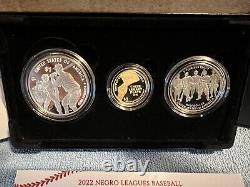 2022 Negro League Us Mint 3-coin Proof Set Avec 1/2 Dollar/ Un Dollar/ 5 Dollars D'or