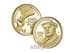 2022 Negro Leagues Baseball Proof Cinq-dollar Gold Coin 22ch Livraison Gratuite