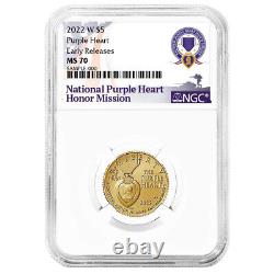 2022-w 5 $ National Purple Heart Hall Of Honor Pièce D'or Non Circulée Ngc Ms70 Er