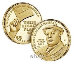 2022-w Negro Leagues Soul Of Baseball Proof $5 Gold Ogp & Coa 22ch